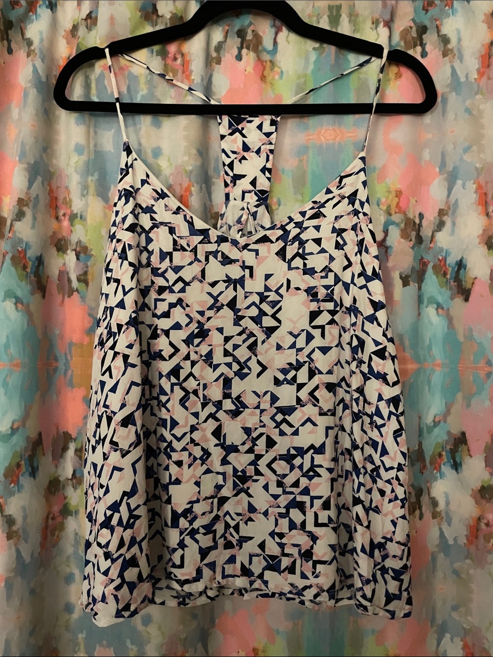 Cupcakes & Cashmere Geometric Print Spaghetti Strap Tank Top - Navy & Blush